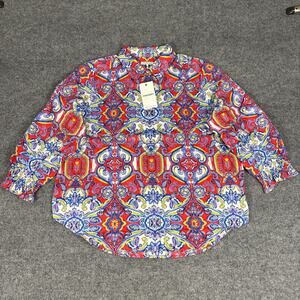 Foxcroft Olivia Mediterranean Tiles 3/4 Sleeve Shirt NWT Size XL
